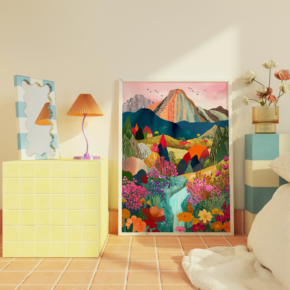 Abstract Mountain Artwork, Colorful Patchwork Print - Image 2