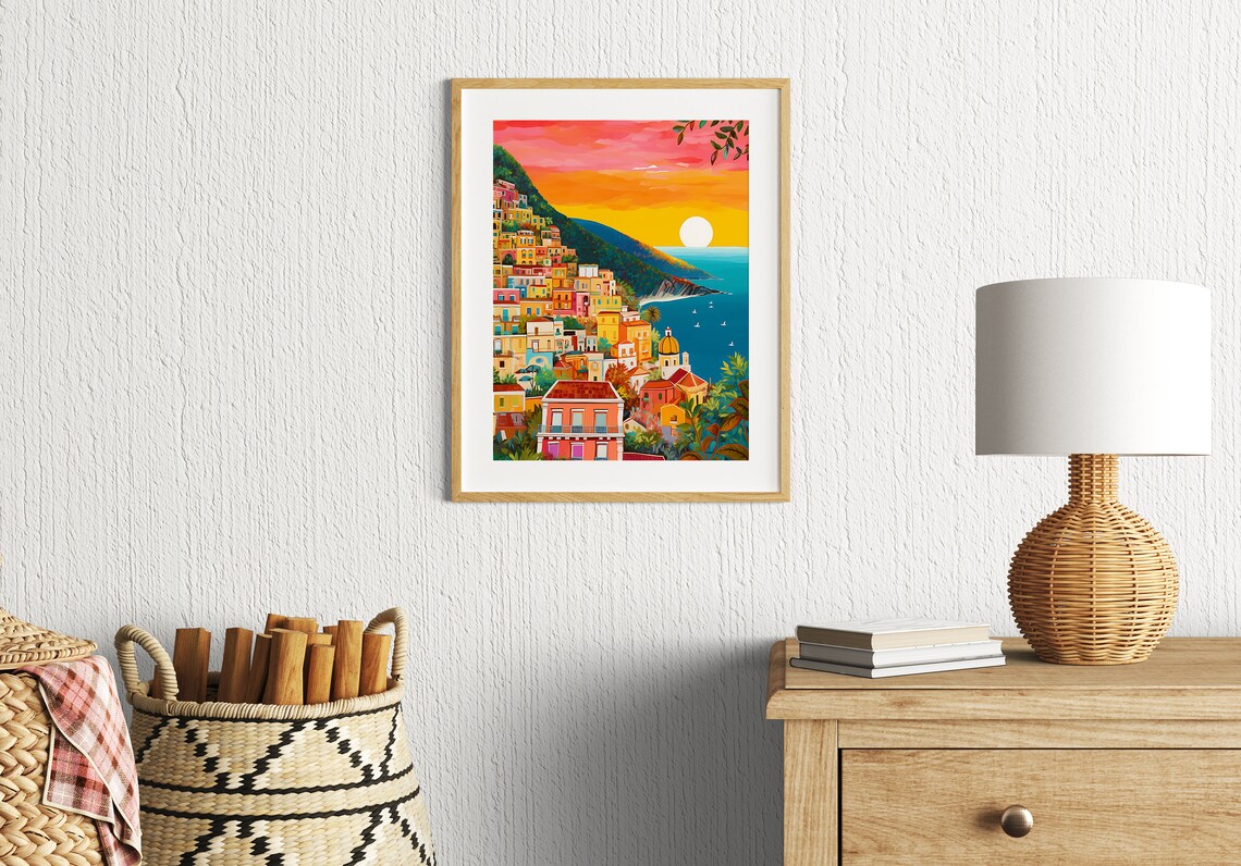 Positano Illustration Art Print, Amalfi Coast Sunset - Image 2