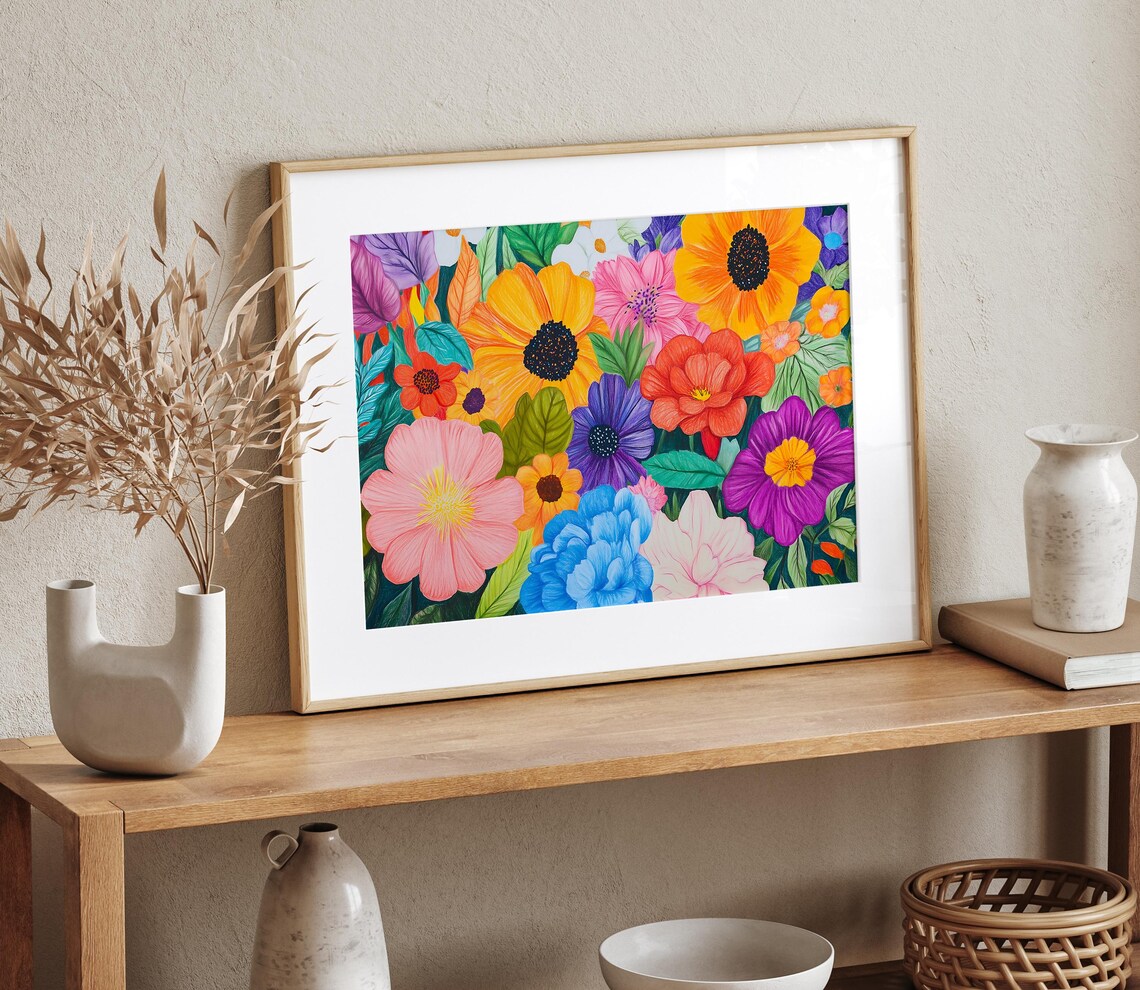 Maximalist Floral Drawing, Bohemian Modern Art Print - Image 3