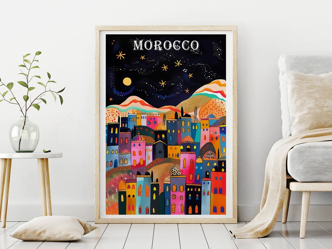 Morocco At Night Travel Poster, Marrakech Art - Image 2