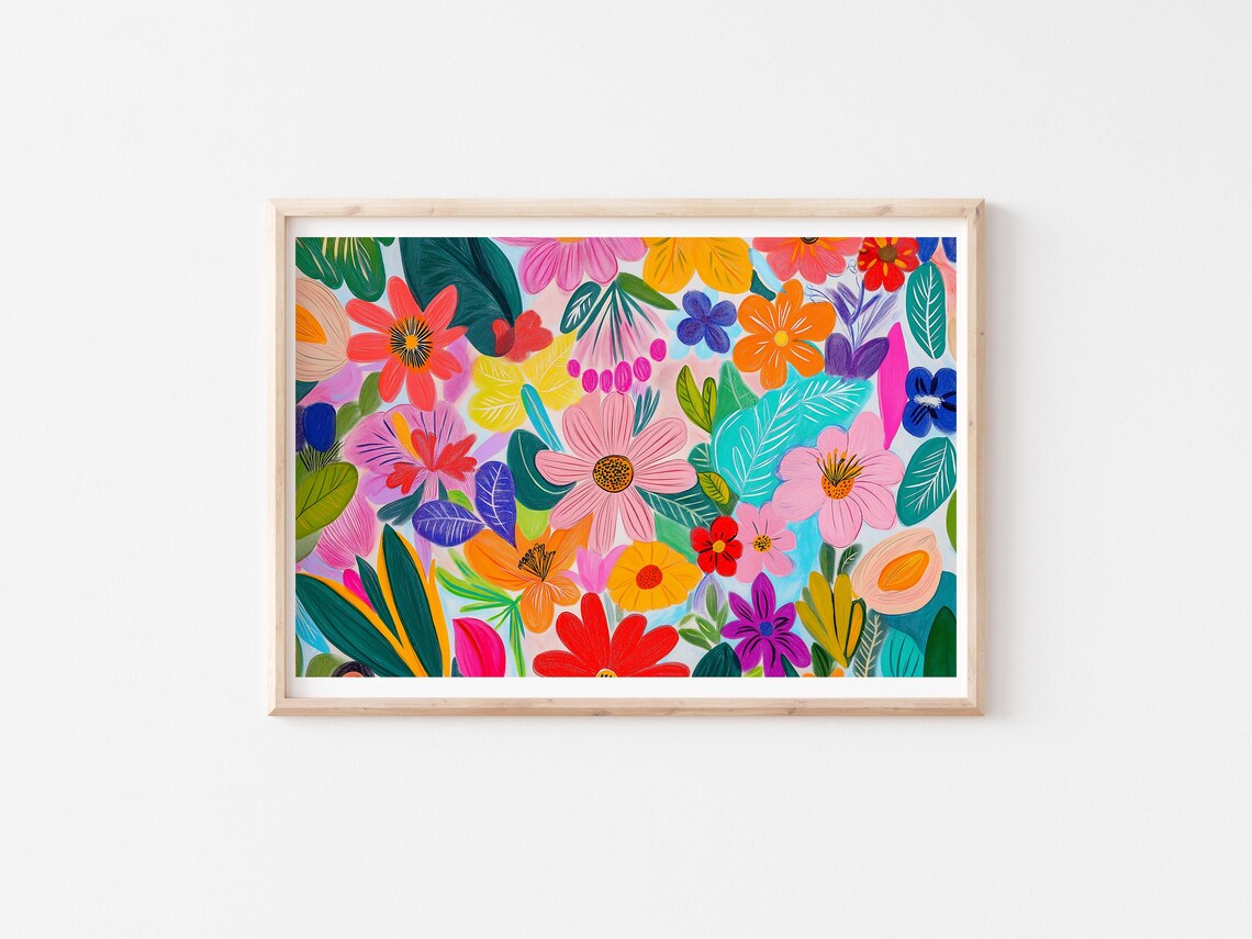 Abstract Floral Drawing, Tropical Botanical Art Print