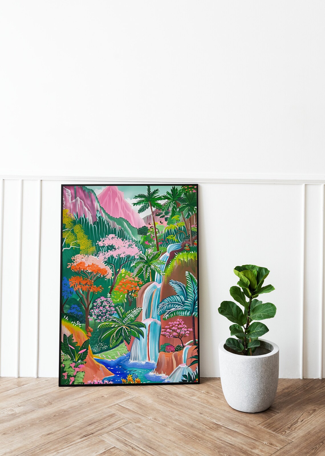 Waterfall Drawing Botanical Scenery Art Print - Image 2