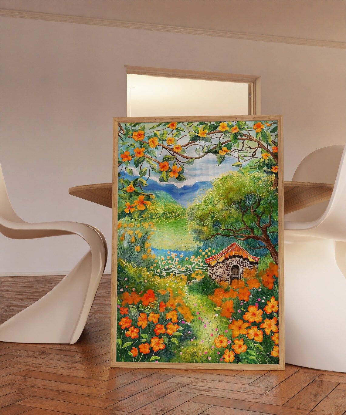 Orange Flower Garden Nature Illustration Art Print - Image 3