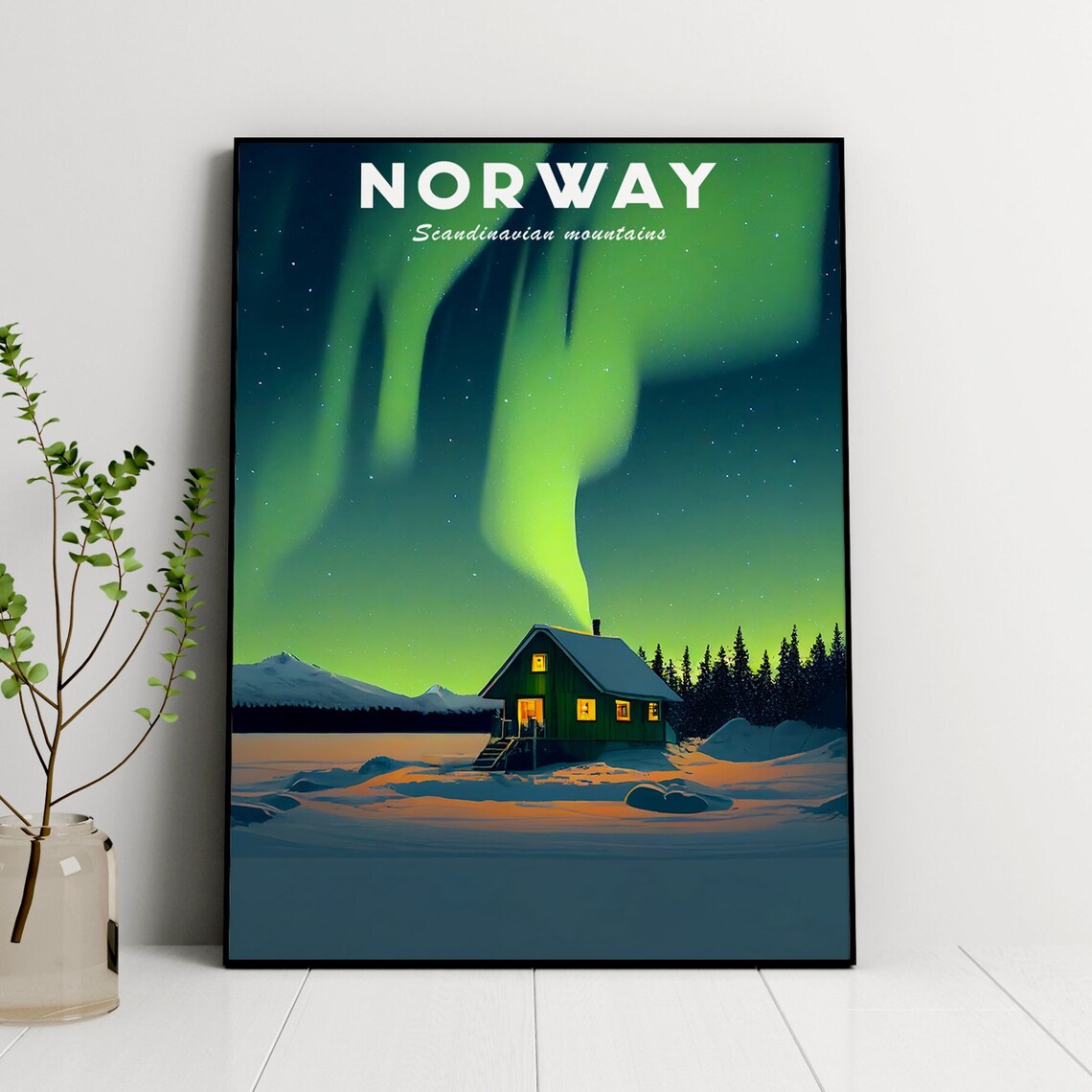 Norway Illustration Art Print, Scandinavian Mountains - Image 2