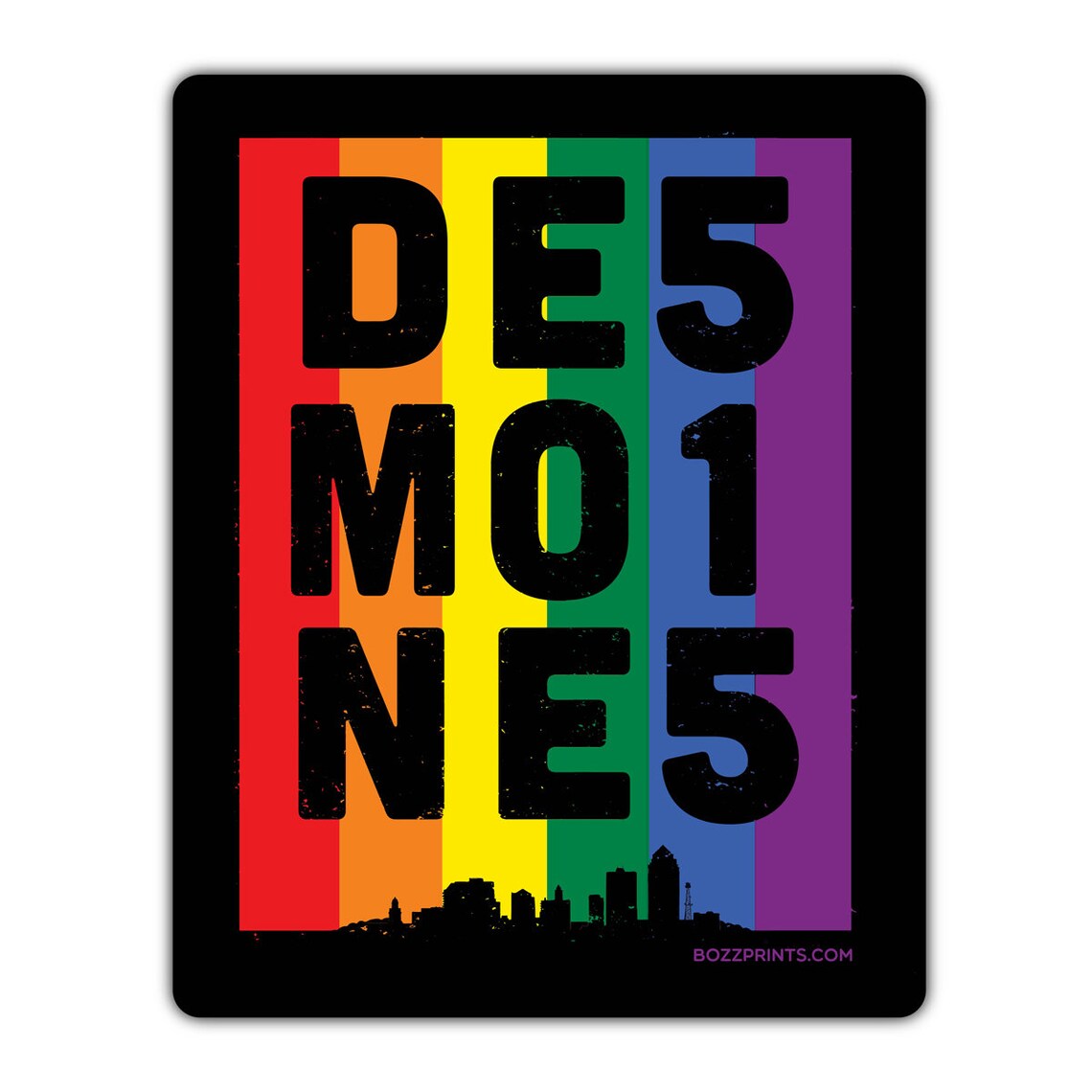 Des Moines 515 Pride Rainbow Flag Skyline Bold Graphic Classic Travel Poster