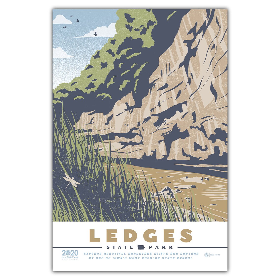 Ledges State Park Travel Poster, State Park Postcard