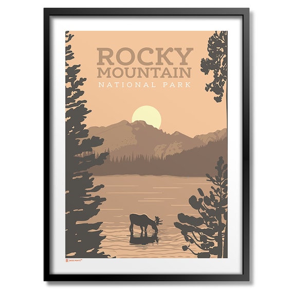 Rocky Mountain National Park Moose Bear Lake Sunset Travel Poster