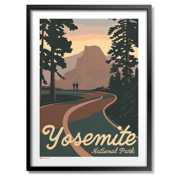 Yosemite National Park Half Dome Winding Road Sunset Travel Poster