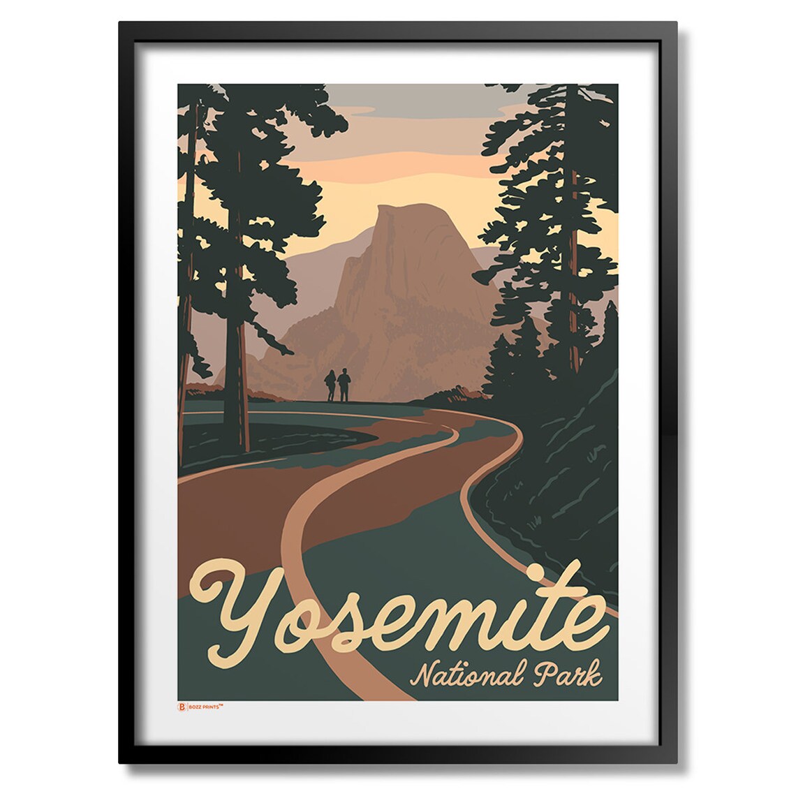 Yosemite National Park Half Dome Winding Road Sunset Travel Poster