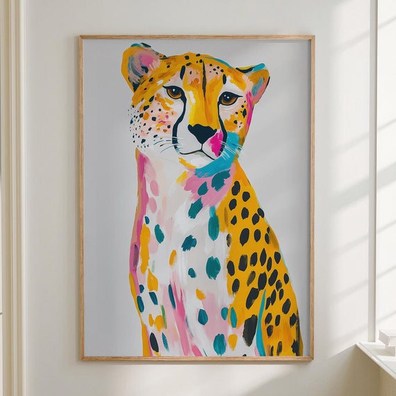 Cheetah Colorful Maximalist Eclectic Animal Portrait, Poster