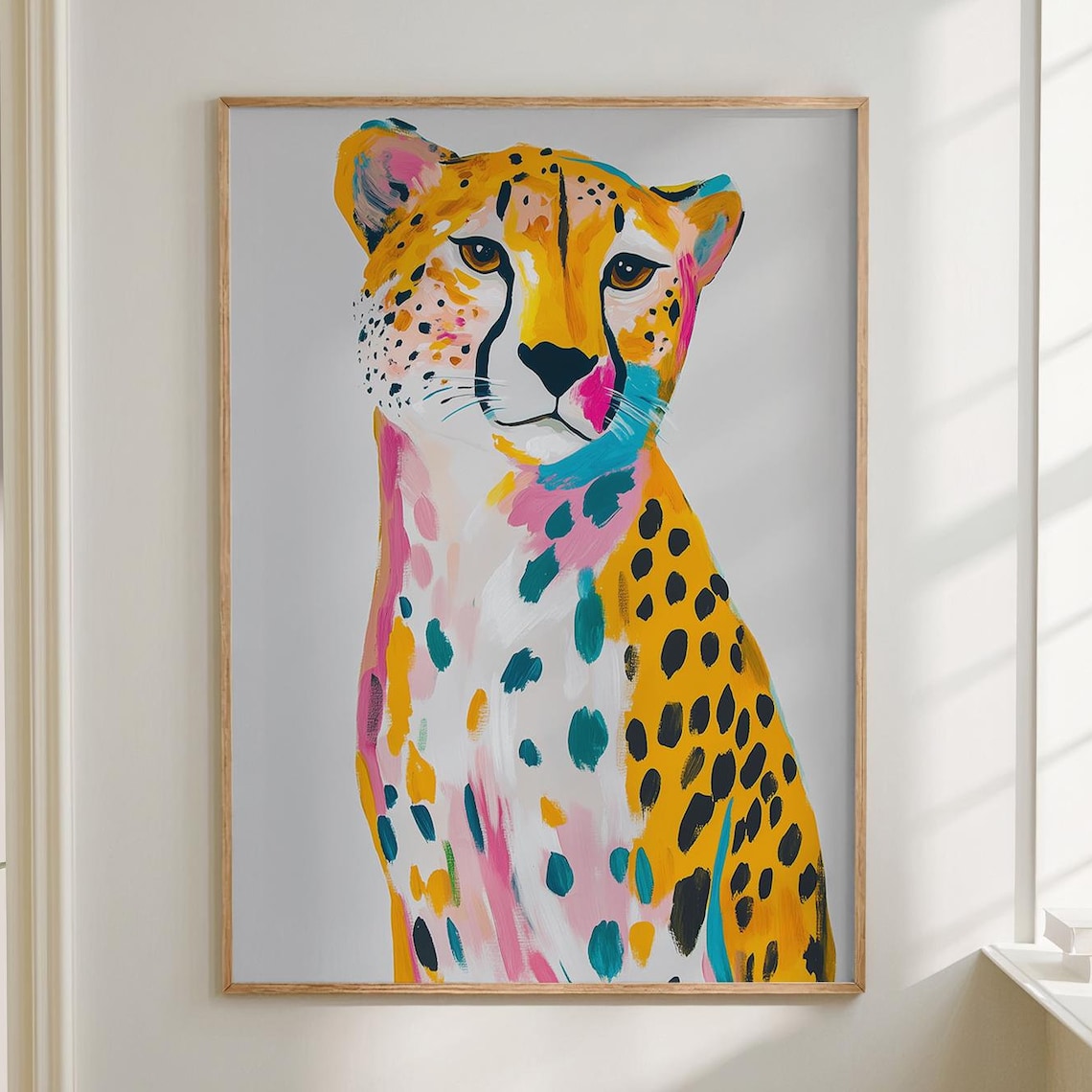 Cheetah Colorful Maximalist Eclectic Animal Portrait, Poster