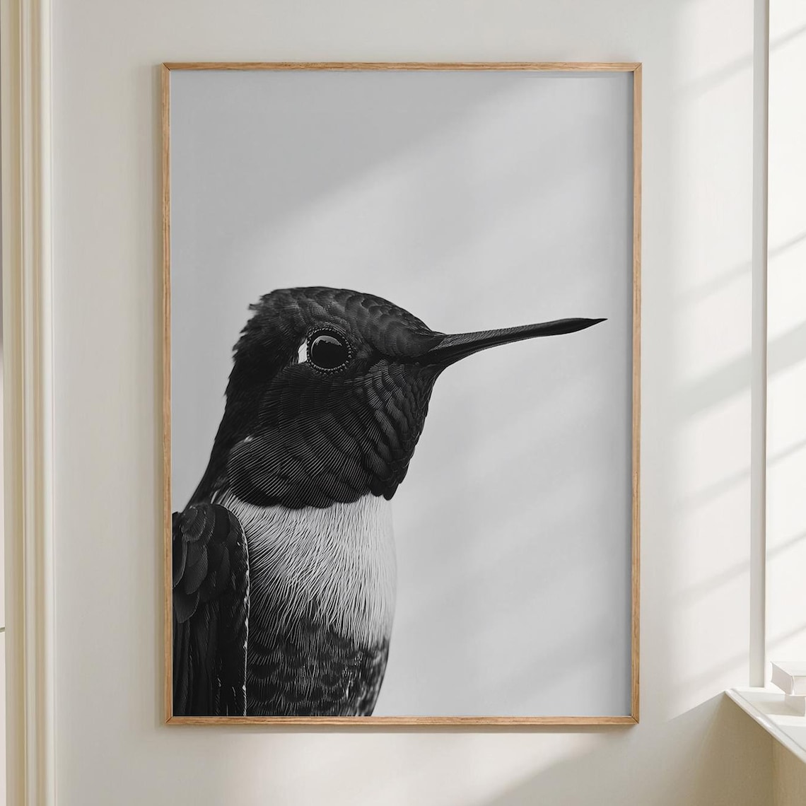 Hummingbird Close Up Profile in Black and White Minimalist Bird Poster