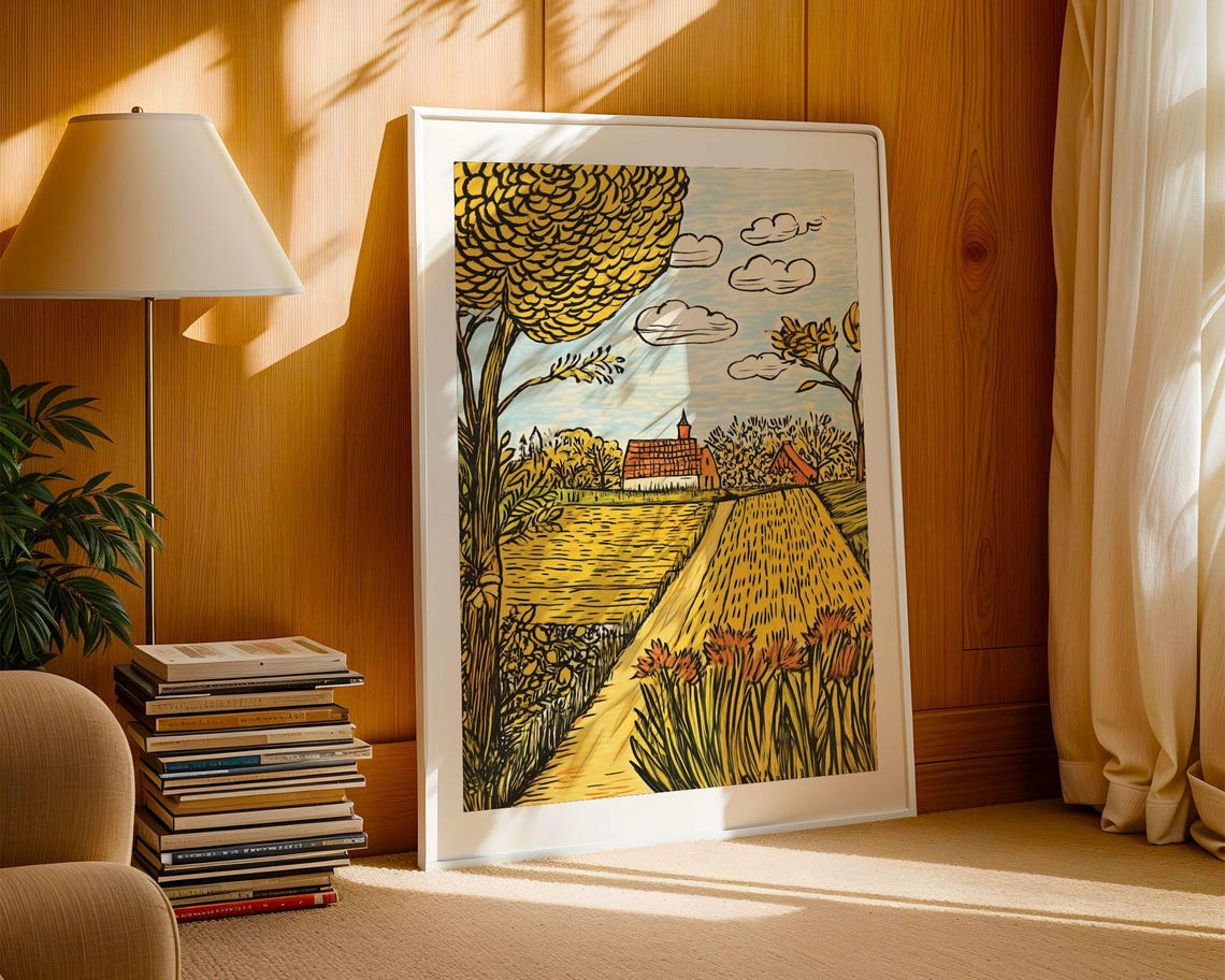 Van Gogh Style Farmhouse Path Through Golden Countryside Poster - Image 3
