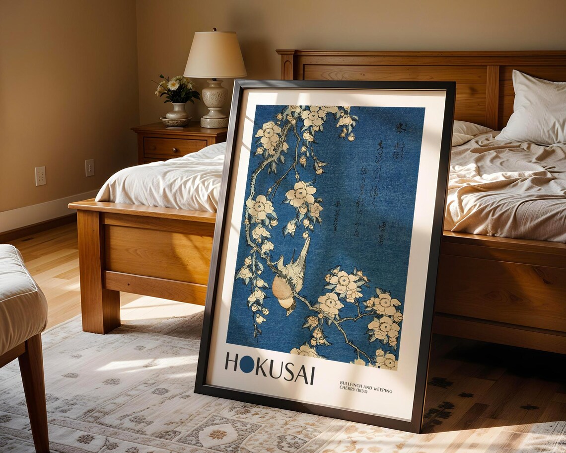 Hokusai Bullfinch And Weeping Cherry 1834 Ukiyo-e Bird Art Poster - Image 4