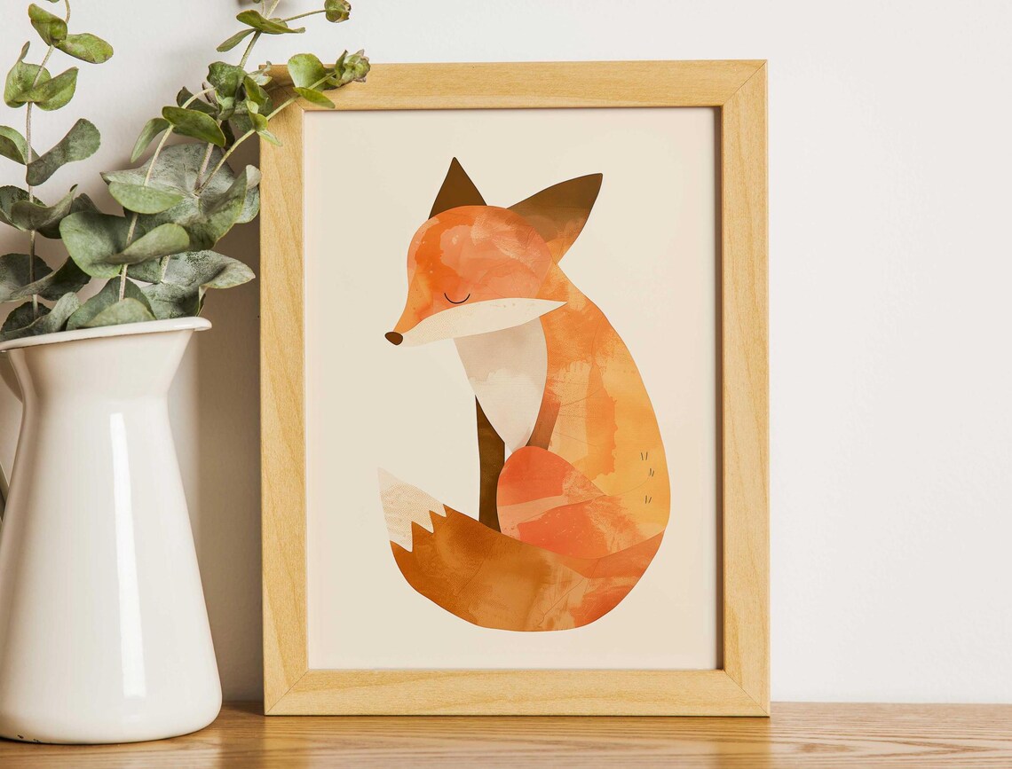 Sleeping Orange Fox Watercolor Cute Baby Nursery Animal Poster