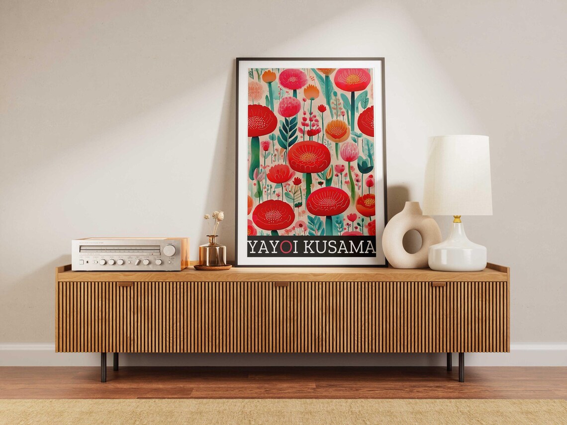 Yayoi Kusama Inspired Bright Red Poppy Flower Field Art Poster - Image 5