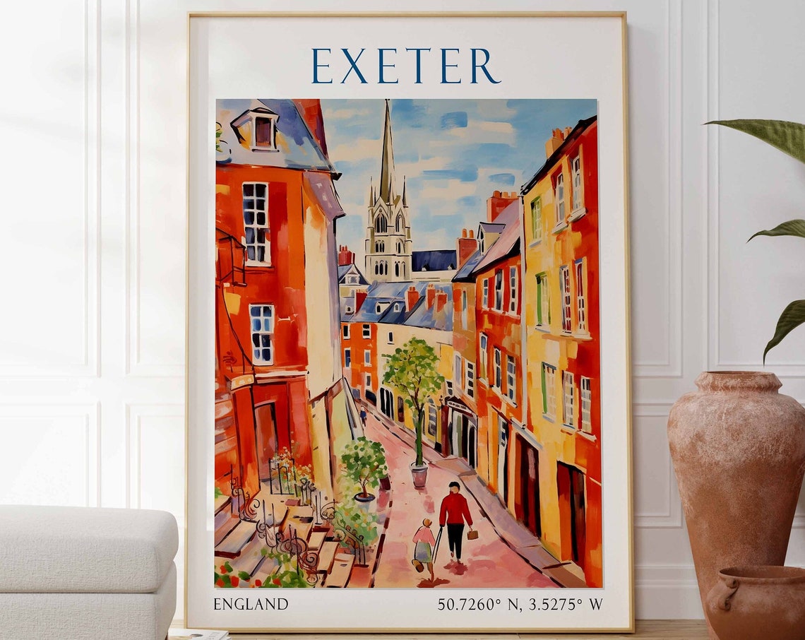 Exeter Travel Print Exeter Travel Poster English City Travel Print Travel Art Travel Poster