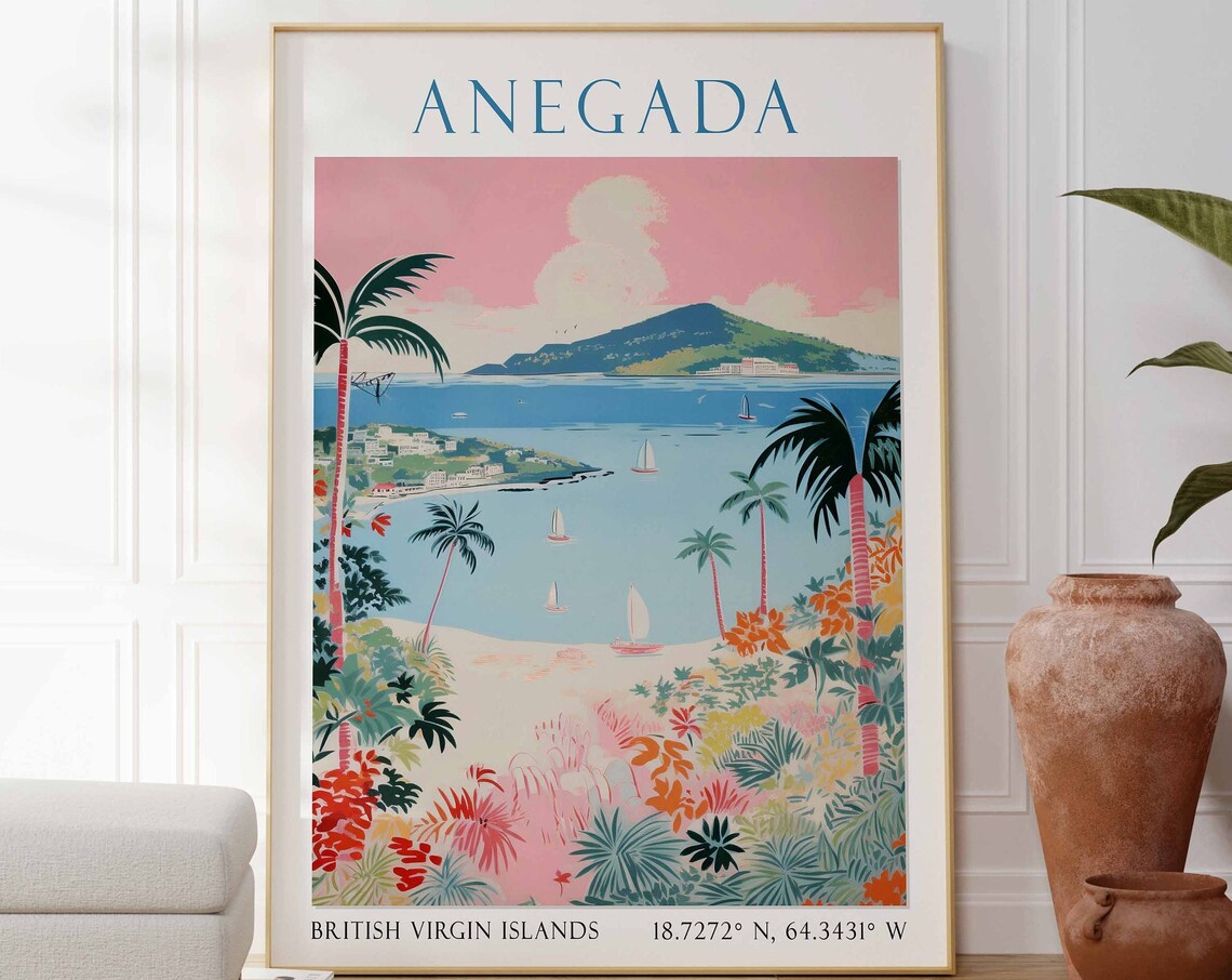 Anegada British Virgin Islands Travel Poster Beach Painting Art