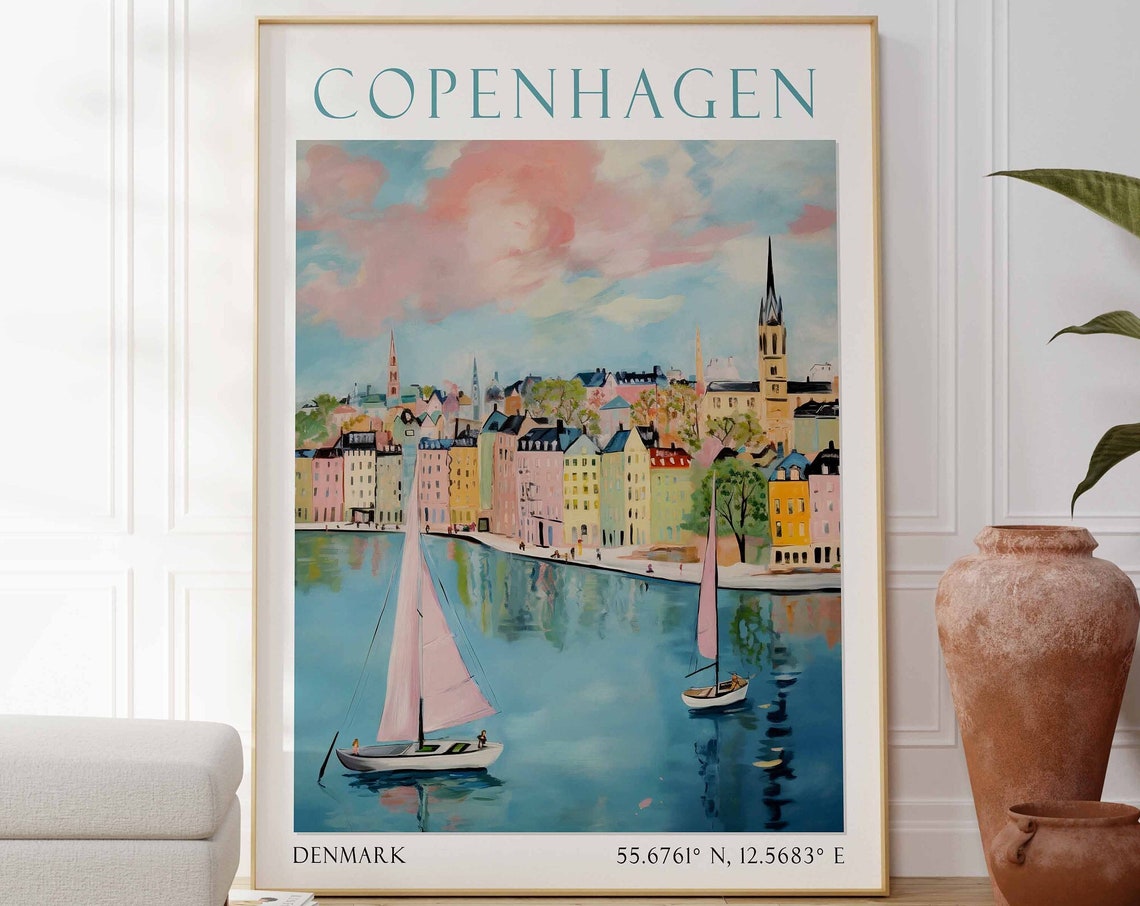 Copenhagen Travel Print Copenhagen Travel Poster Denmark Wall Art Scandinavian Travel Decor Copenhagen Travel Gift Vintage Travel Decor