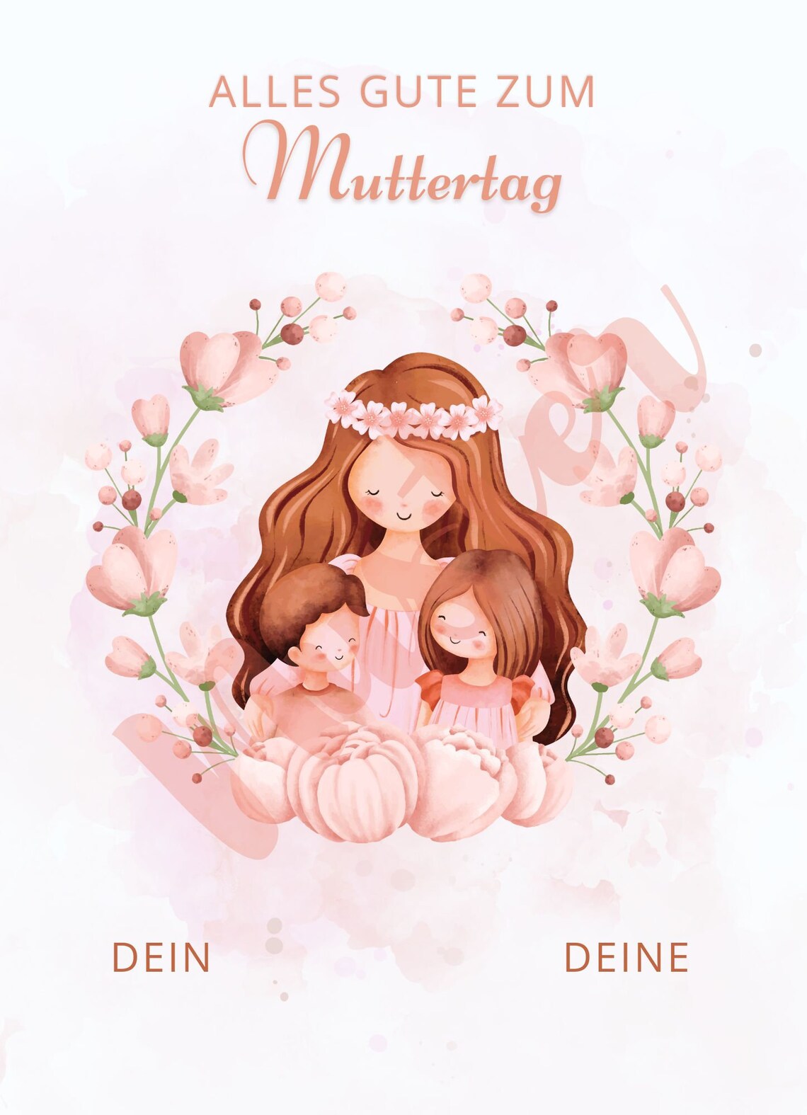 Watercolor Mother's Day Mom with Two Children Floral Wreath Poster - Image 3