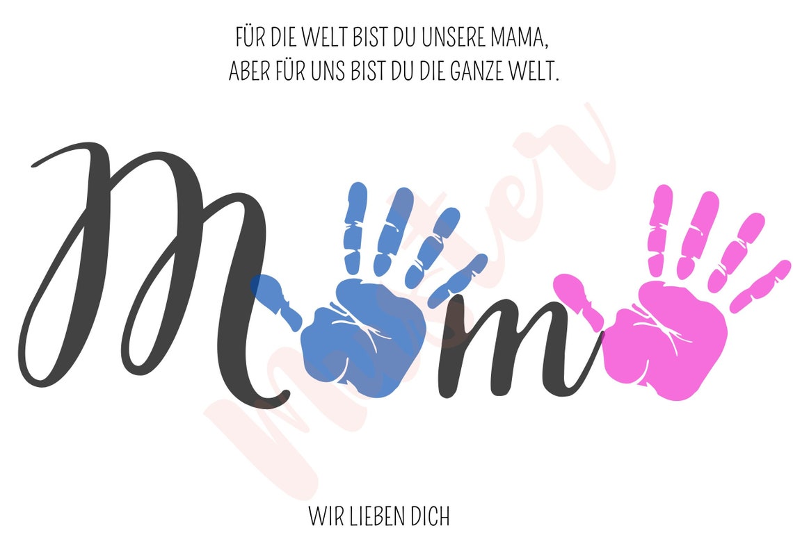 Handprint Mom Script German Mother's Day Keepsake Quote Art Poster - Image 2