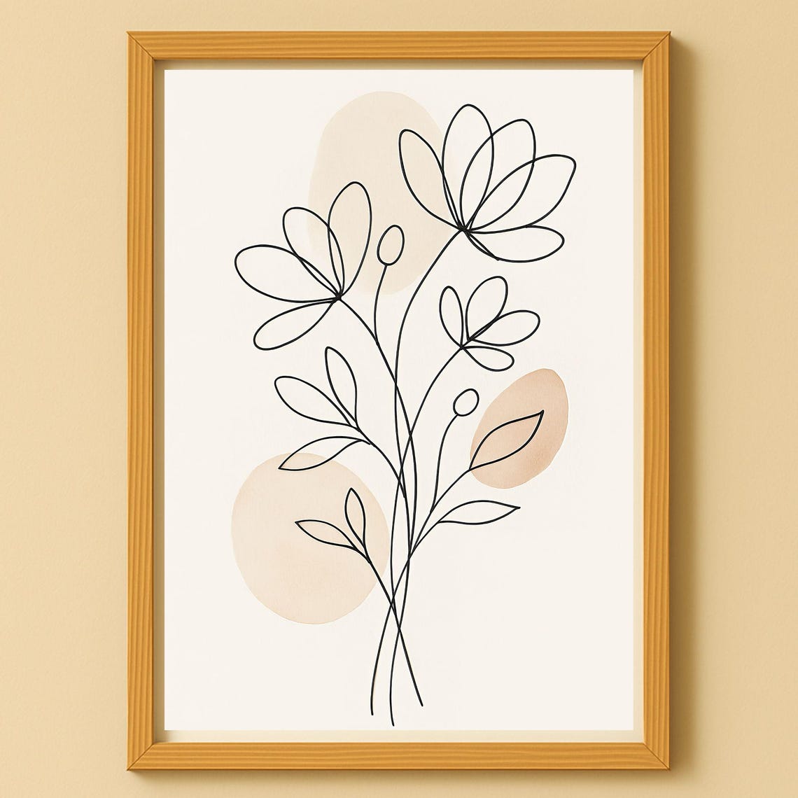 Abstract Line Art Flowers Beige Shapes Modern Minimalist Wall Print