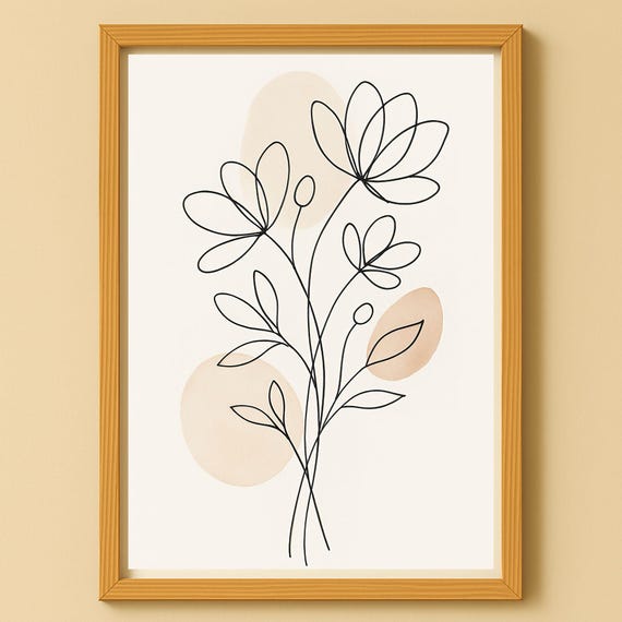 Flower Wall Art Poster Picture Abtract Minimalistic Bouquet Of Flowers Line Illustration Print Jpg Blu5