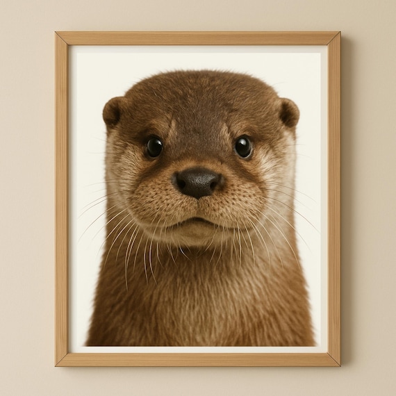 Cute Otter Face Close Up Portrait Minimalist Animal Photo Poster