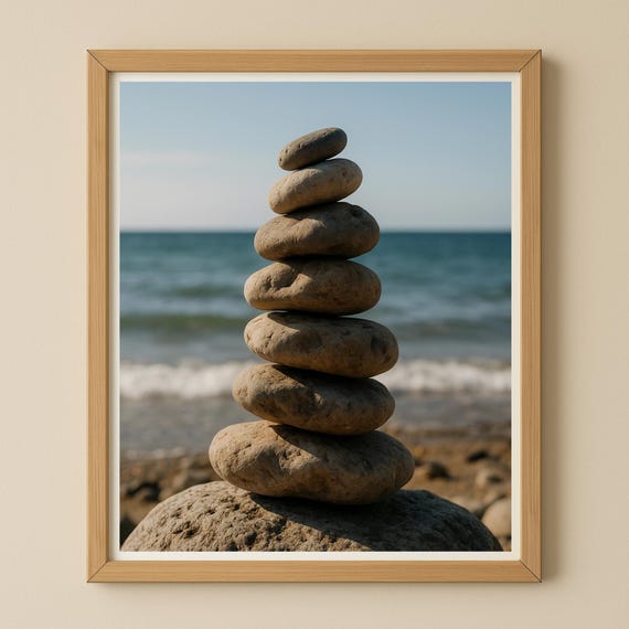 Zen Stone Stack At The Beach Minimalist Meditation Wall Art Mindfulness Poster 5 Sizes Highres 300dpi