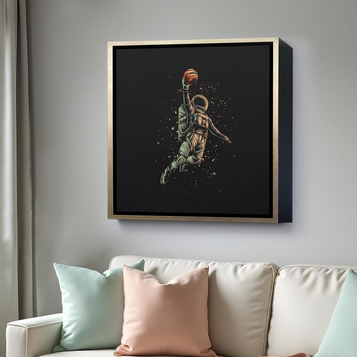 Astronaut Playing Basketball On The Moon Painting Minimal Print Minimal Modern Wall Decor Framed Wall Art - Image 4