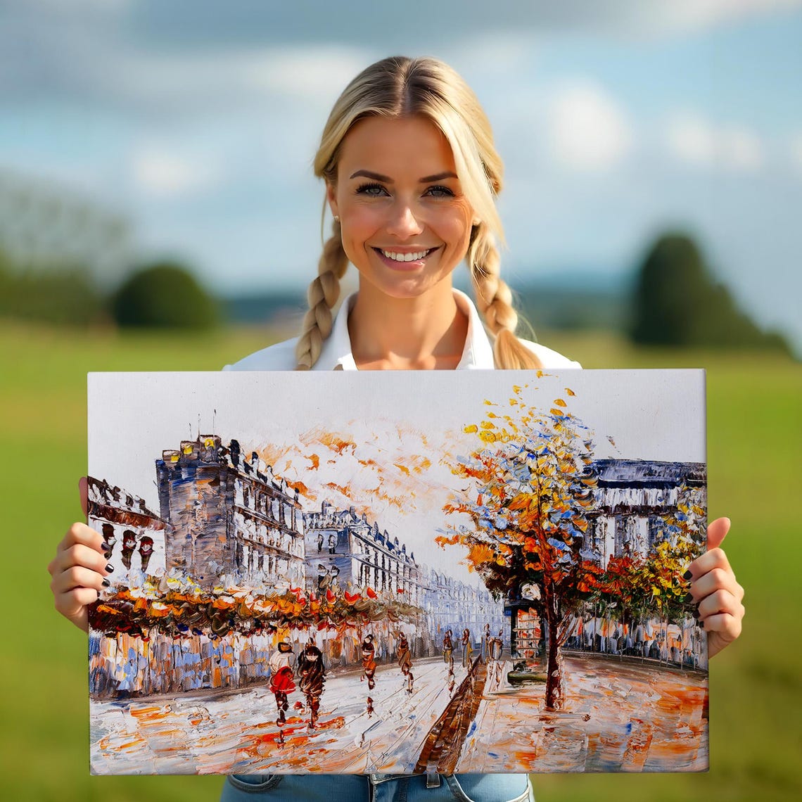 Paris Old Town Street Oil Painting Rainy Day Autumn Scene Poster - Image 5