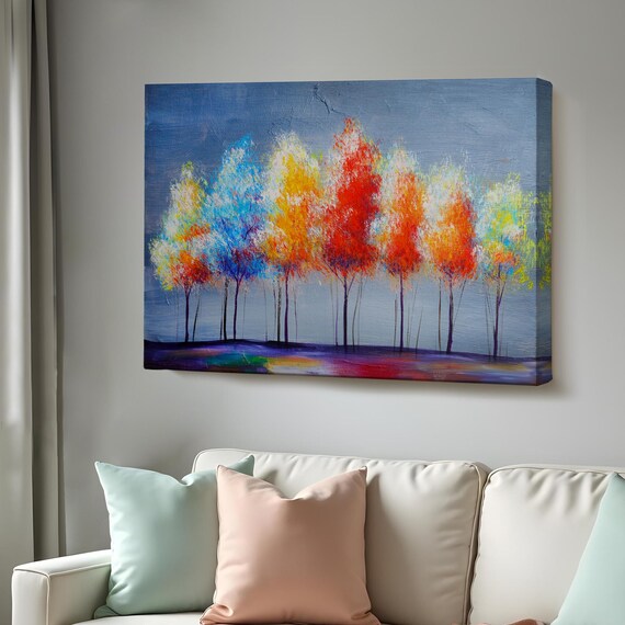 Colorful Trees Oil Painting Look Decorative Wall Art Abstract Wall Art Housewarming Gifts Abstract Print