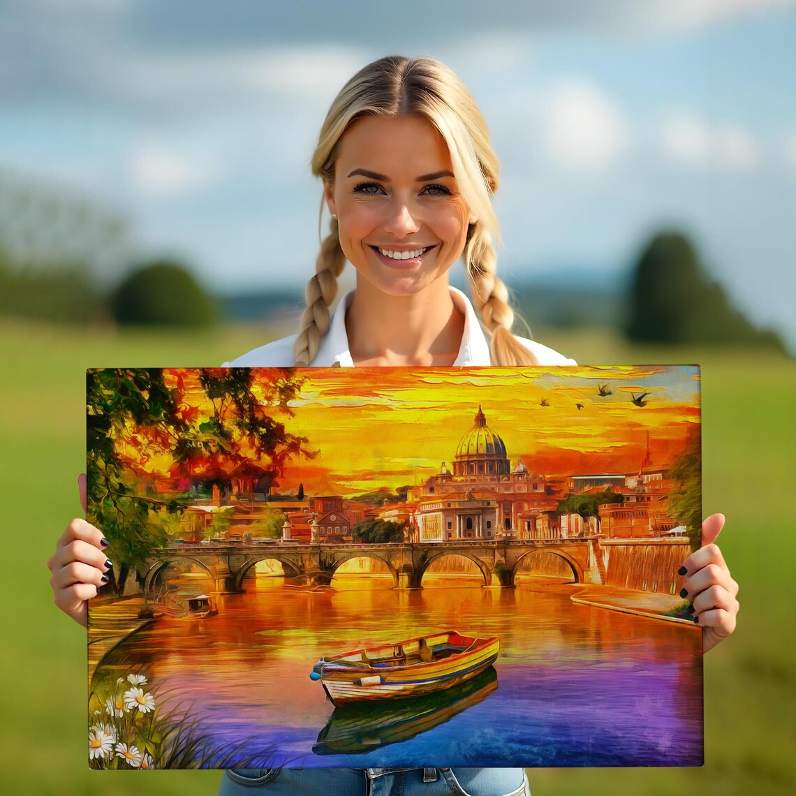Rome St Peters Basilica Tiber River Golden Sunset Italy Poster - Image 5
