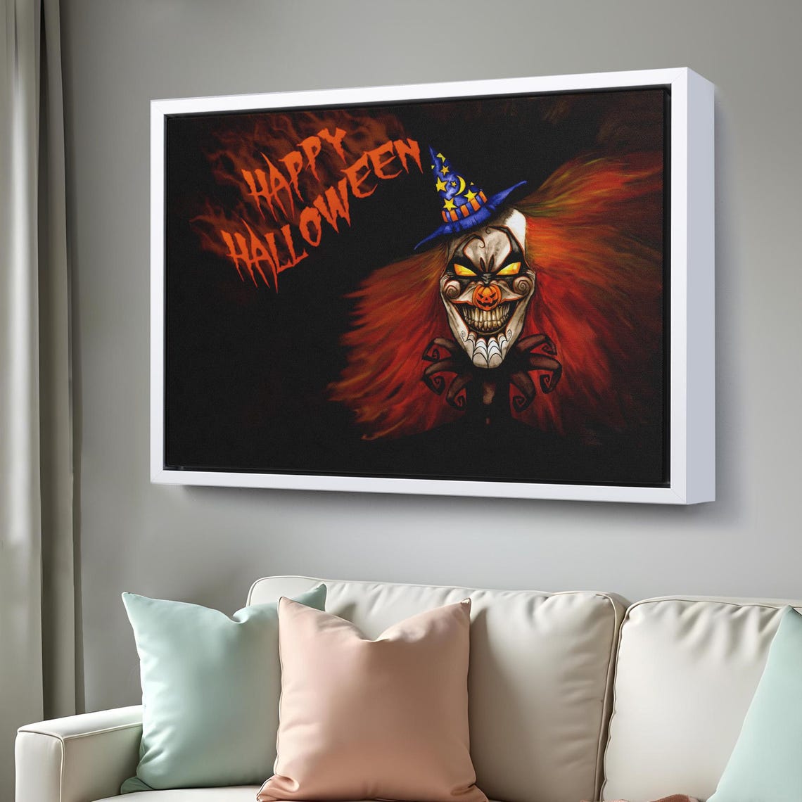 Scary Clown Happy Halloween Dark Wizard Hat Spooky Art Poster - Image 3