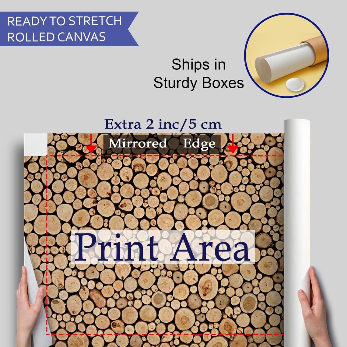 Stacked Wood Log Cross Sections Natural Timber Pattern Rustic Wall Art - Image 4