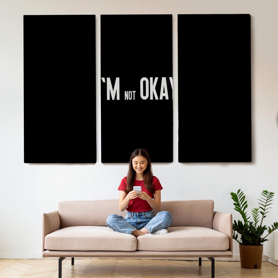 I'm Not Okay Minimalist Black And White Typography Quote Wall Art - Image 2