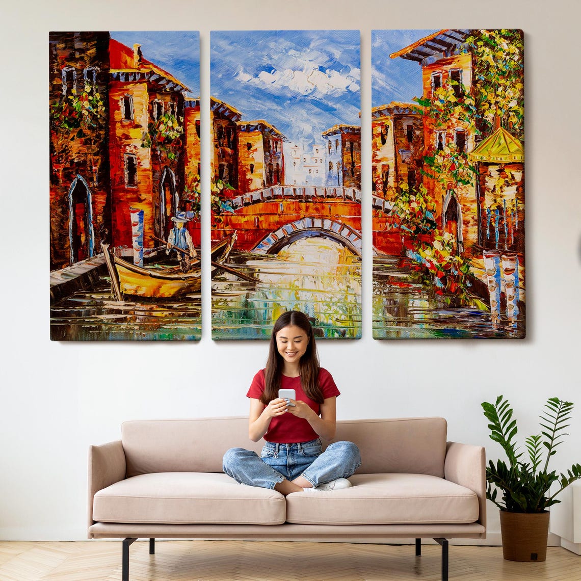 Venice Italy Canal Stone Bridge Gondolier Impressionist Poster - Image 2
