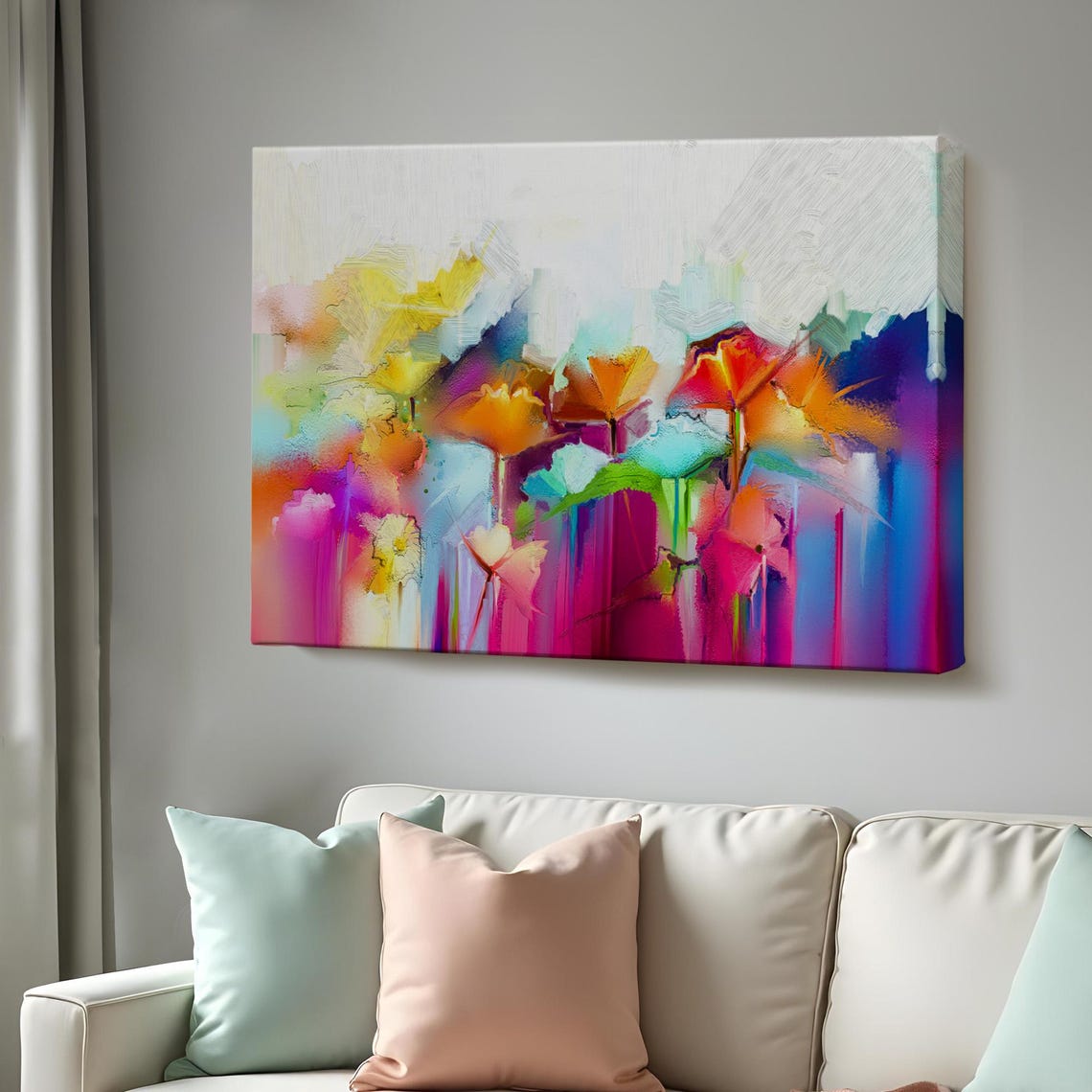 Abstract Colorful Flowers Oil Painting Vibrant Modern Floral Poster