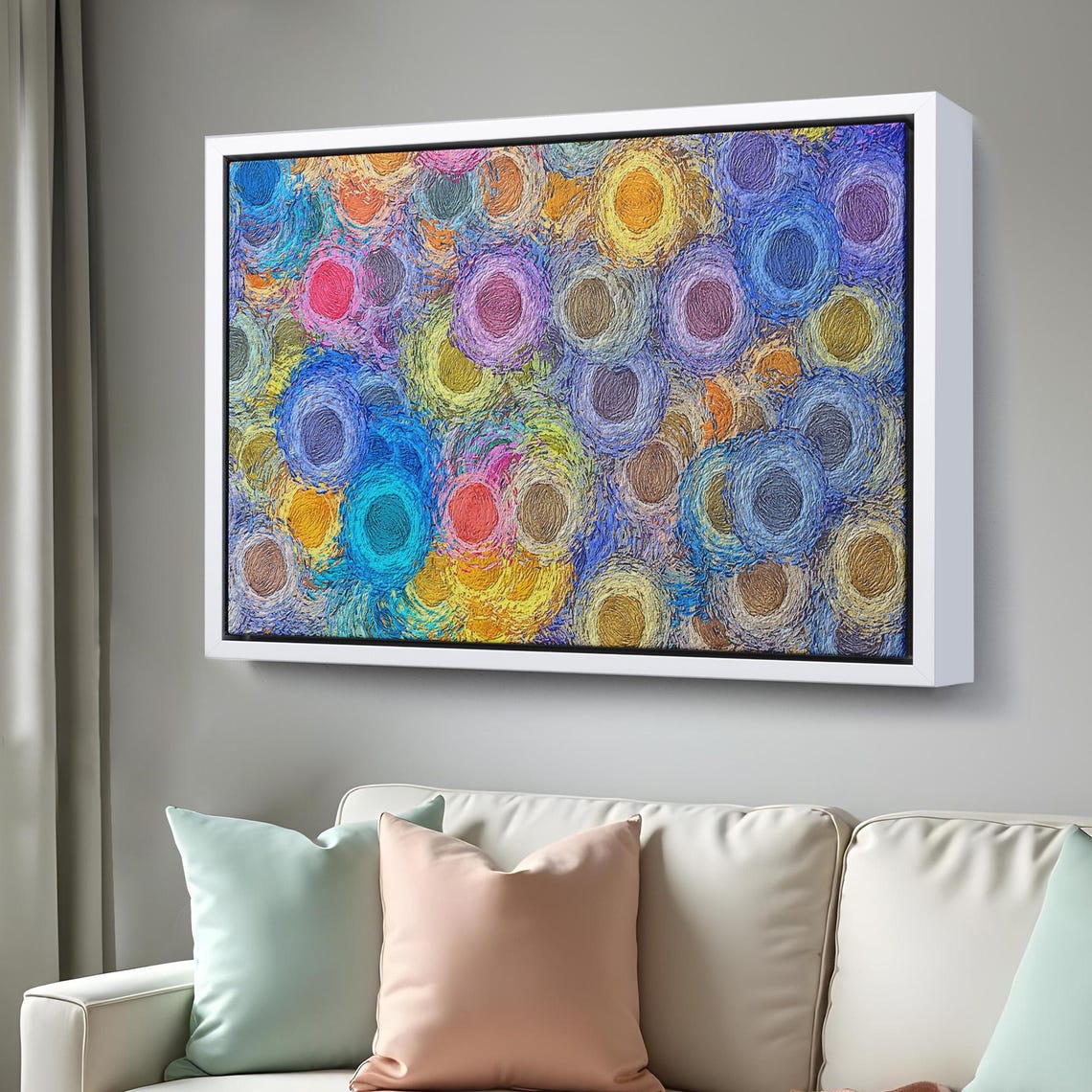 Abstract Swirling Circles Blue Purple Gold Impasto Texture Art Poster - Image 3