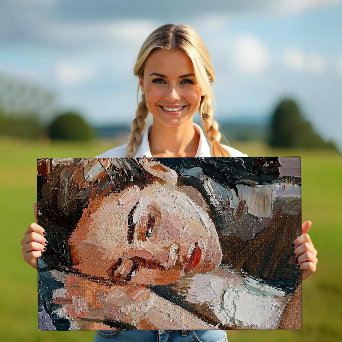 Sleeping Woman Impasto Oil Portrait Dreamy Textured Art Painting Wall Poster - Image 5