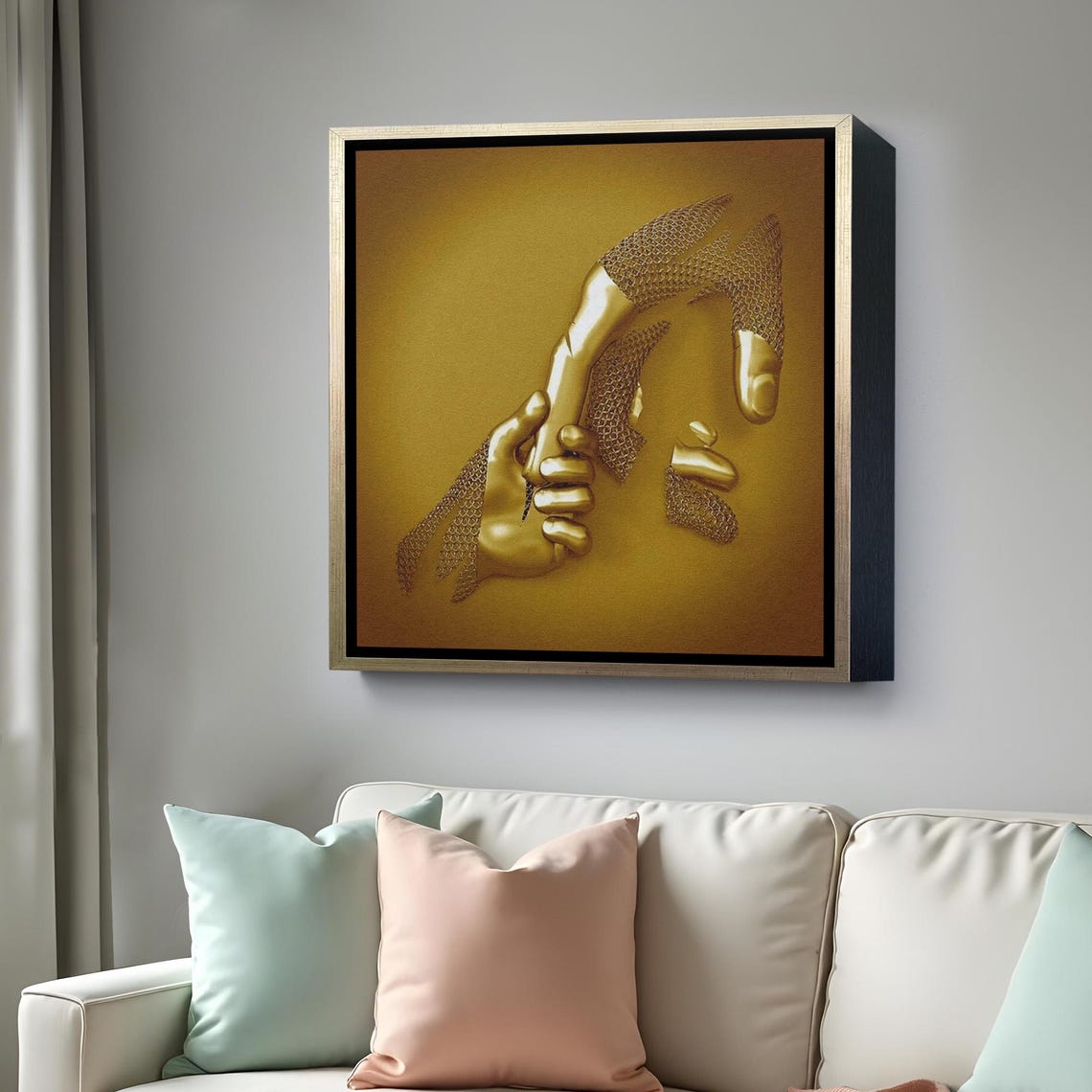 Golden Clasped Hands 3D Effect Love Connection Metallic Art Poster - Image 4
