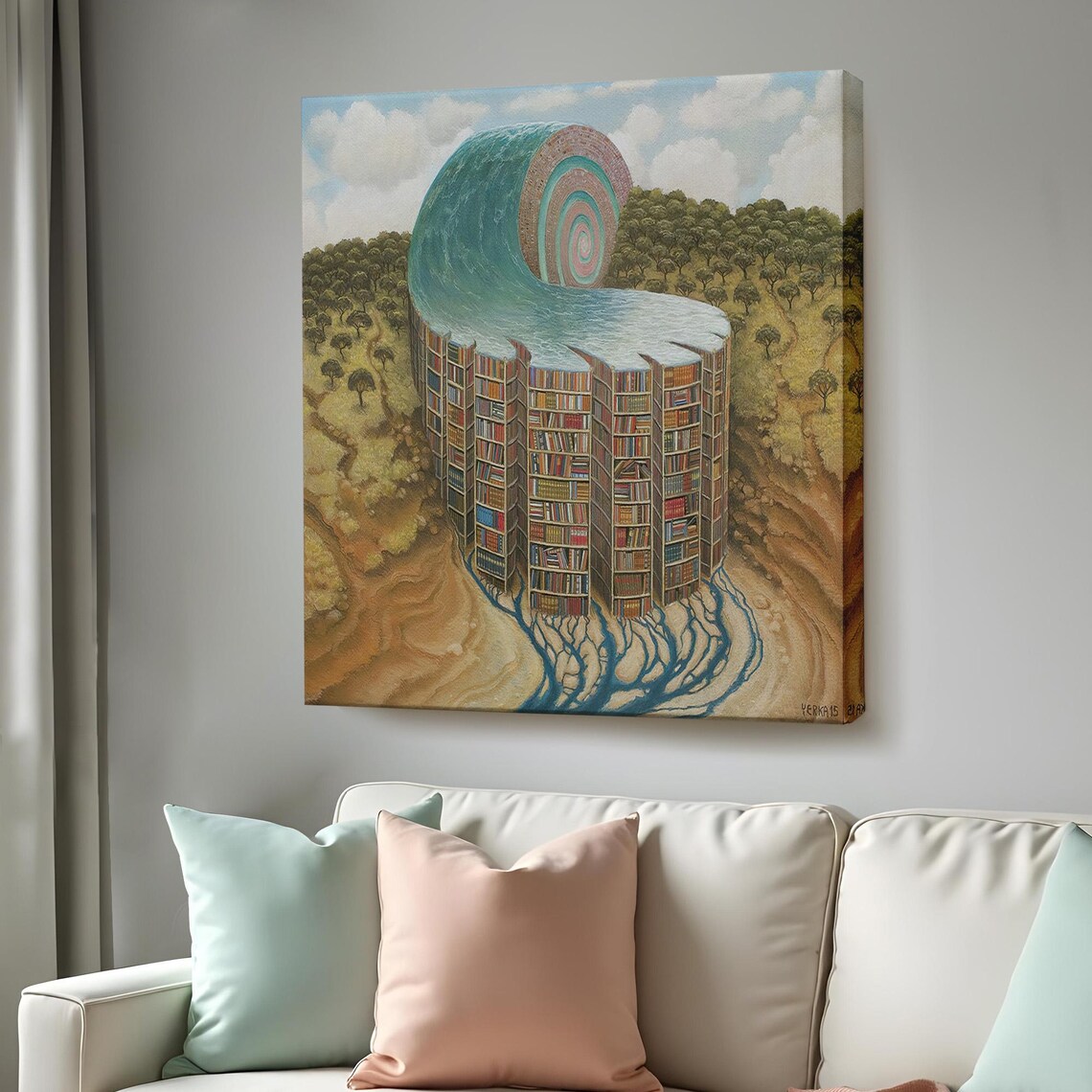 Surreal Library Art Print, Study Room Gift