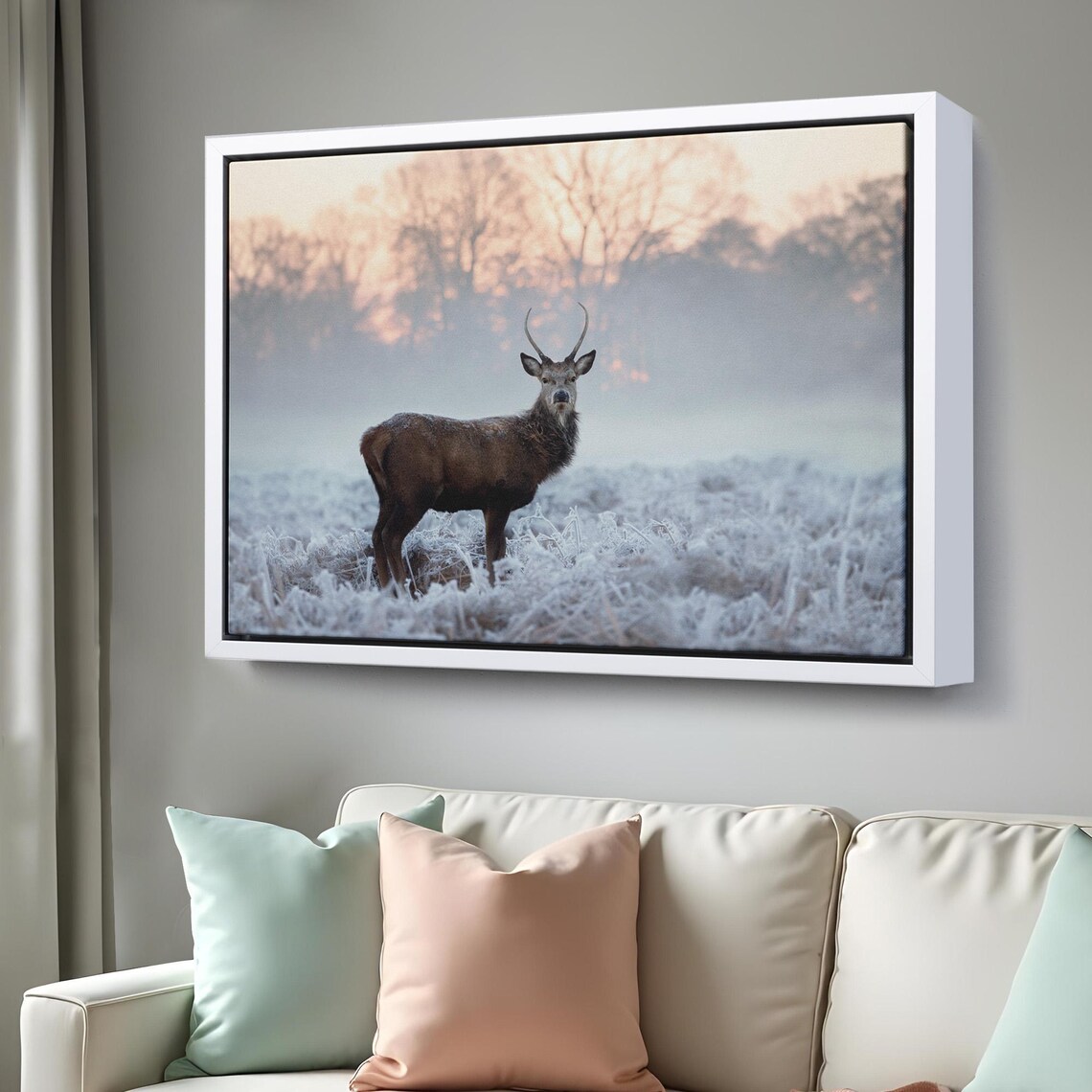 Majestic Deer Stag in Frosty Winter Morning Mist Wildlife Photography Poster - Image 3
