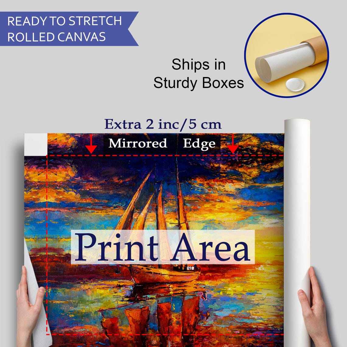 Tall Ship Sunset Sailing Vibrant Orange Ocean Oil Painting Print - Image 4