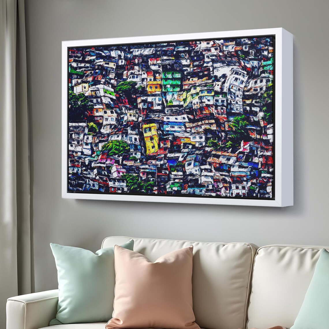 Colorful Abstract Hillside Cityscape Vibrant Neighborhood Art Print - Image 3