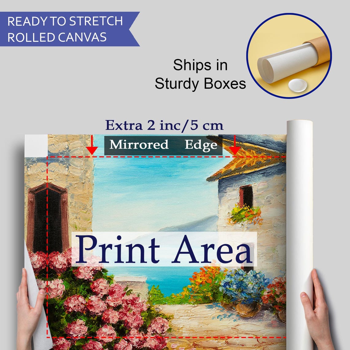 Mediterranean Seaside House Terrace Flowers Ocean View Painting Poster - Image 4