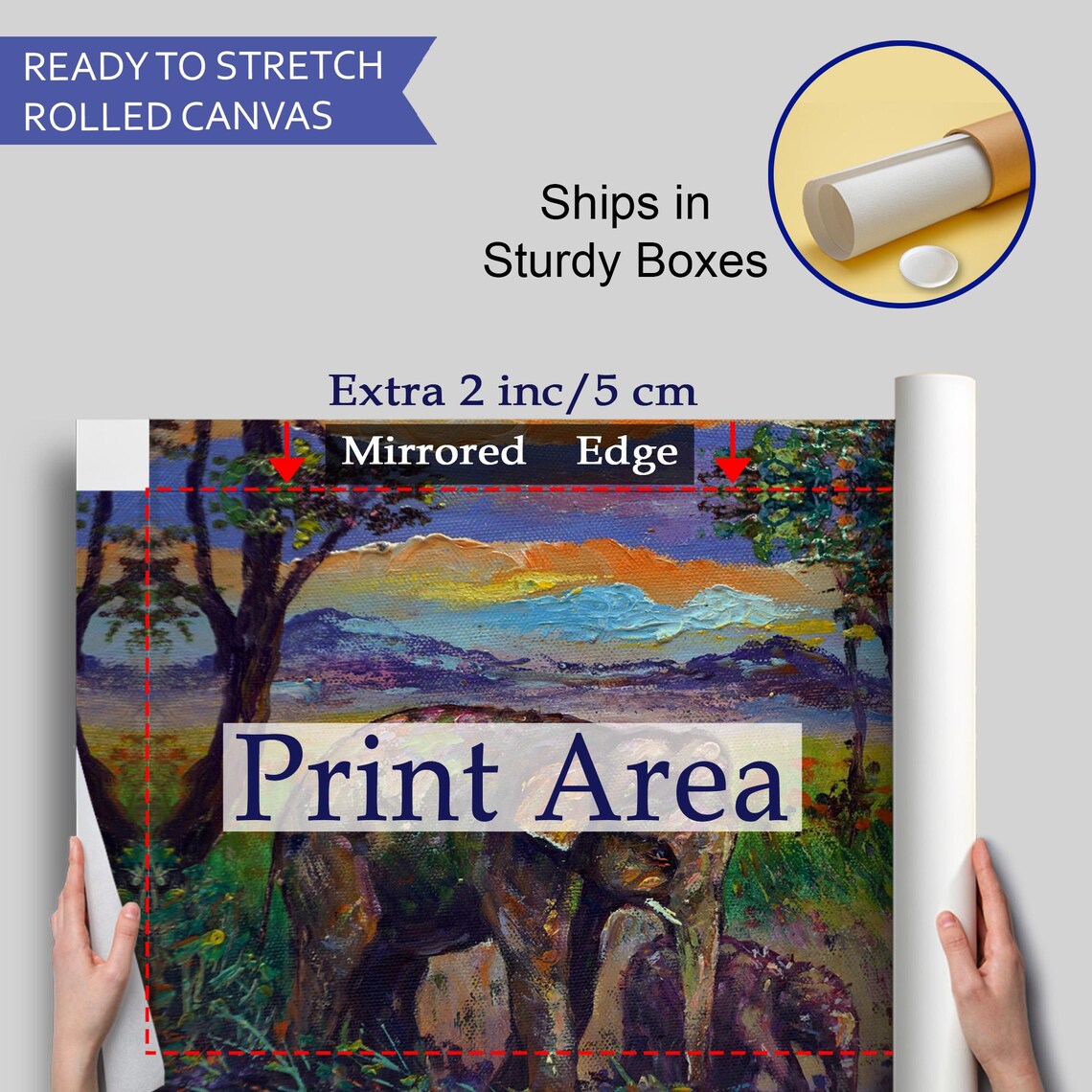 Mother And Baby Elephant Forest Sunset Colorful Wildlife Painting Poster - Image 4
