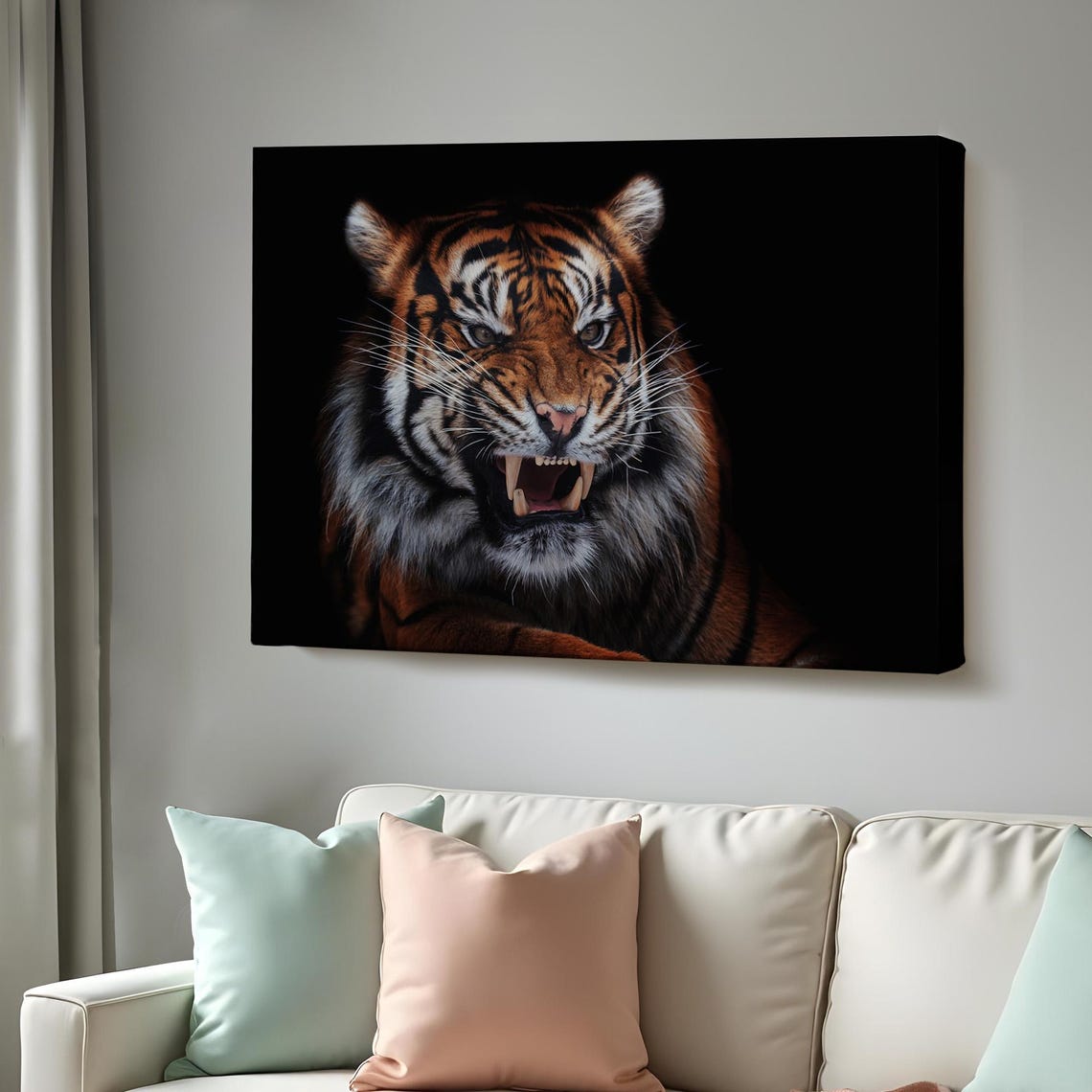 Snarling Tiger Close Up Dramatic Black Wildlife Portrait Wall Art