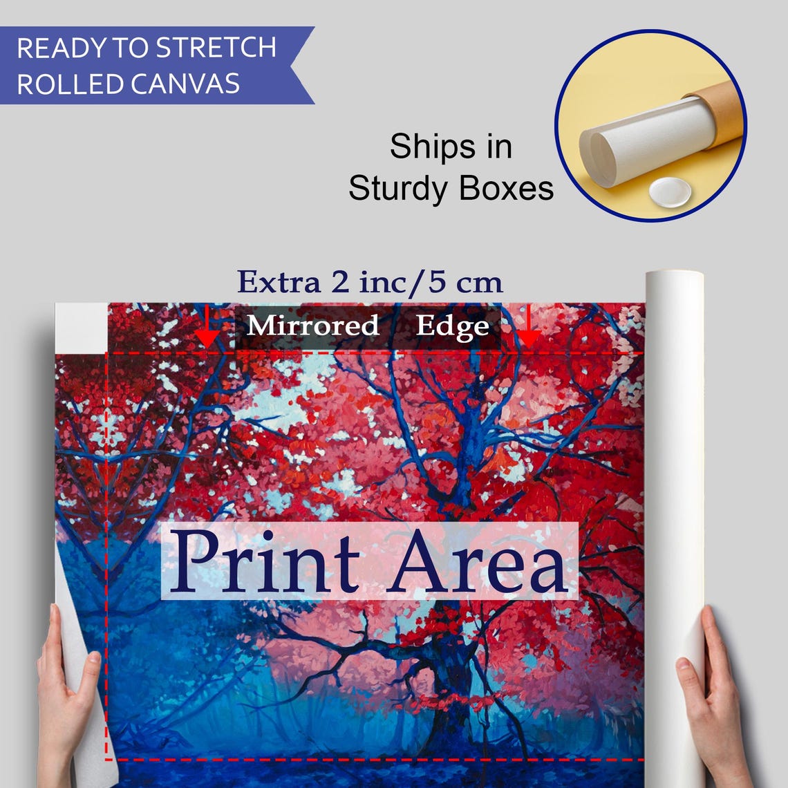 Crimson Autumn Tree Blue Forest Bold Color Contrast Nature Art Poster - Image 4
