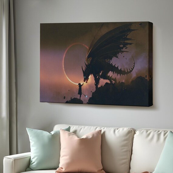 Wizard Scene With A Hand Reaching For A Dragon Decorative Art Large Wall Art Surreal Wall Art Framed Wall Art
